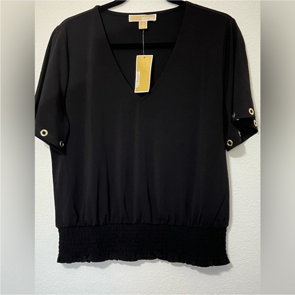 Michael Kors Black V-Neck Blouse with Buttoned Sleeves - Picture 1 of 4